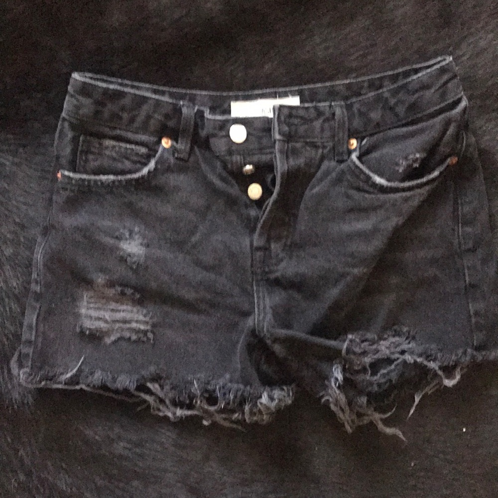 TopShop Ashley Denim Cutoff Shorts in black